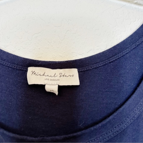 Michael Stars Navy T-Shirt Maxi Dress Side Slit Tie waist Asymmetrical Sleeve XS - Picture 3 of 3